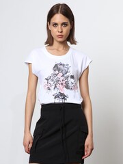 Religion White Cute Fitted Club 100% Cotton T-Shirt with Floral Design - Image 1 of 6