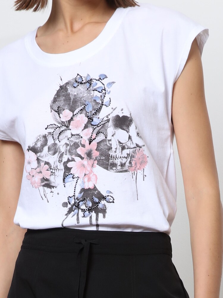 Religion White Cute Fitted Club 100% Cotton T-Shirt with Floral Design - Image 4 of 6