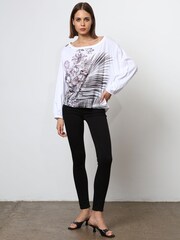 Religion White Off the Shoulder Batwing 100% Cotton Blouses With Placement Print - Image 5 of 6