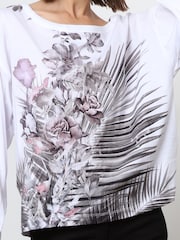 Religion White Off the Shoulder Batwing 100% Cotton Blouses With Placement Print - Image 6 of 6