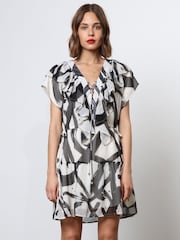 Religion White Spark Mini Dress With Tiered Skirt in Abstract Print - Image 3 of 7