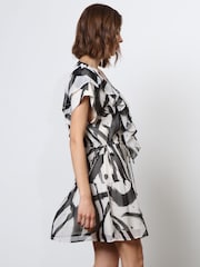Religion White Spark Mini Dress With Tiered Skirt in Abstract Print - Image 5 of 7
