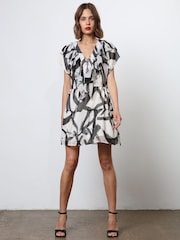 Religion White Spark Mini Dress With Tiered Skirt in Abstract Print - Image 6 of 7