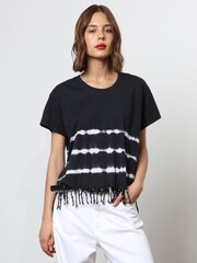 Religion Black Oversized Particle 100% Cotton T-Shirt with Tie Dye Stripe and Tassles - Image 1 of 6