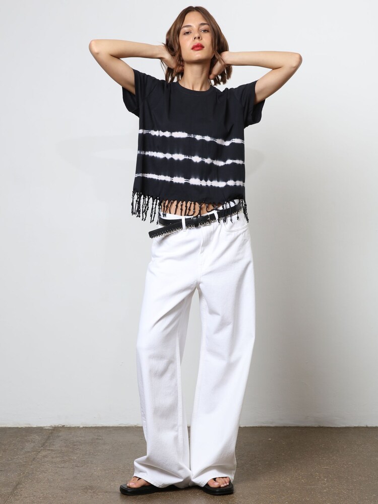 Religion Black Oversized Particle 100% Cotton T-Shirt with Tie Dye Stripe and Tassles - Image 2 of 6