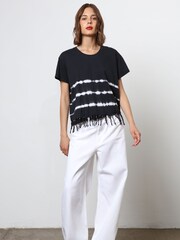 Religion Black Oversized Particle 100% Cotton T-Shirt with Tie Dye Stripe and Tassles - Image 3 of 6