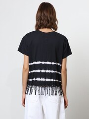 Religion Black Oversized Particle 100% Cotton T-Shirt with Tie Dye Stripe and Tassles - Image 4 of 6