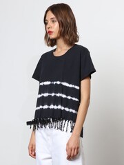 Religion Black Oversized Particle 100% Cotton T-Shirt with Tie Dye Stripe and Tassles - Image 5 of 6