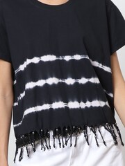 Religion Black Oversized Particle 100% Cotton T-Shirt with Tie Dye Stripe and Tassles - Image 6 of 6