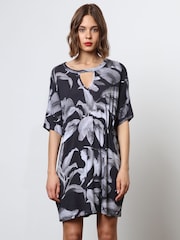 Religion Black 100% Cotton Jersey Tunic Dress With Tie Waist in Abstract Print - Image 1 of 7