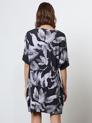 Religion Black 100% Cotton Jersey Tunic Dress With Tie Waist in Abstract Print - Image 2 of 7