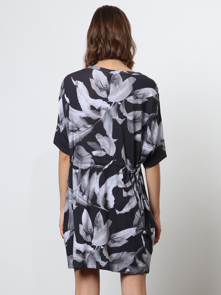 Religion Black 100% Cotton Jersey Tunic Dress With Tie Waist in Abstract Print - Image 2 of 7