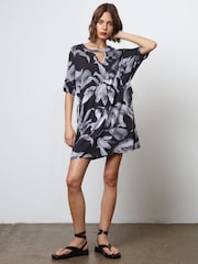 Religion Black 100% Cotton Jersey Tunic Dress With Tie Waist in Abstract Print - Image 3 of 7