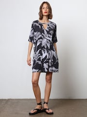 Religion Black 100% Cotton Jersey Tunic Dress With Tie Waist in Abstract Print - Image 4 of 7