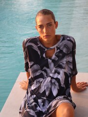 Religion Black 100% Cotton Jersey Tunic Dress With Tie Waist in Abstract Print - Image 7 of 7