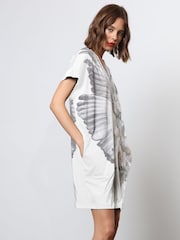 Religion White Loose Jersey 100% Cotton Tunic Dress With Large Floral Placement Print - Image 4 of 6