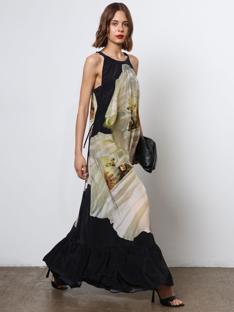 Religion Multi Halterneck Maxi Dress With Large Floral Placement Print in Cupro - Image 1 of 6