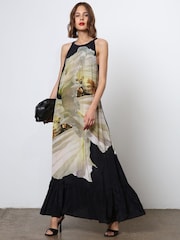 Religion Multi Halterneck Maxi Dress With Large Floral Placement Print in Cupro - Image 2 of 6