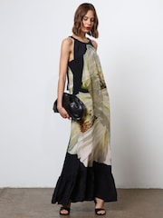 Religion Multi Halterneck Maxi Dress With Large Floral Placement Print in Cupro - Image 4 of 6