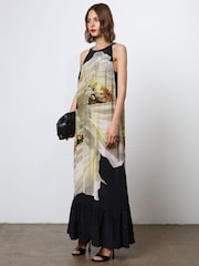Religion Multi Halterneck Maxi Dress With Large Floral Placement Print in Cupro - Image 5 of 6