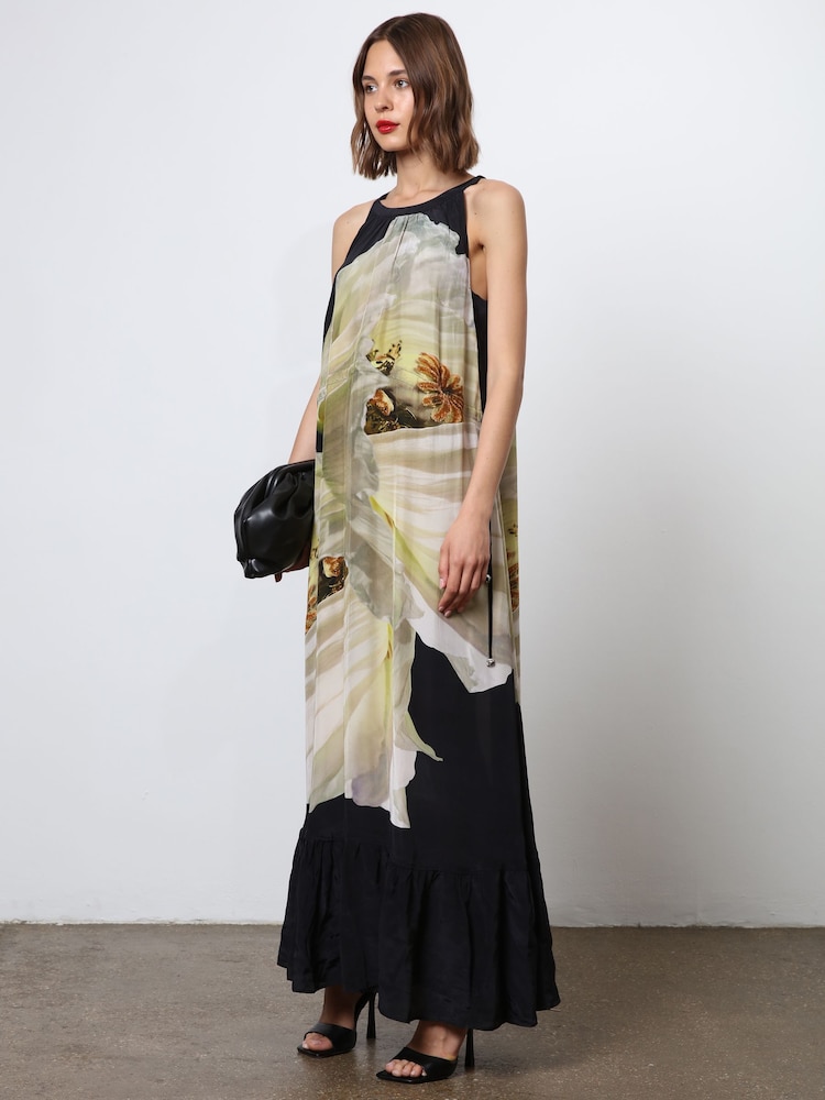 Religion Multi Halterneck Maxi Dress With Large Floral Placement Print in Cupro - Image 5 of 6