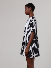 Religion Black White 100% Cotton Jersey Tunic Dress With Tie Waist in Abstract Print - Image 4 of 6