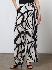 Religion Cream Wide Leg Trousers in Abstract Print With Stud Trim - Image 2 of 6