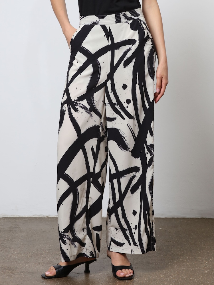 Religion Cream Wide Leg Trousers in Abstract Print With Stud Trim - Image 2 of 6