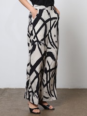 Religion Cream Wide Leg Trousers in Abstract Print With Stud Trim - Image 3 of 6