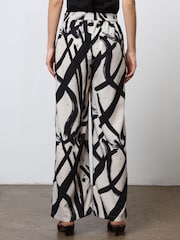 Religion Cream Wide Leg Trousers in Abstract Print With Stud Trim - Image 4 of 6