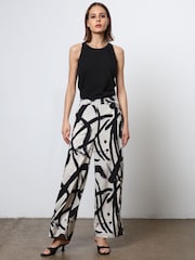 Religion Cream Wide Leg Trousers in Abstract Print With Stud Trim - Image 5 of 6