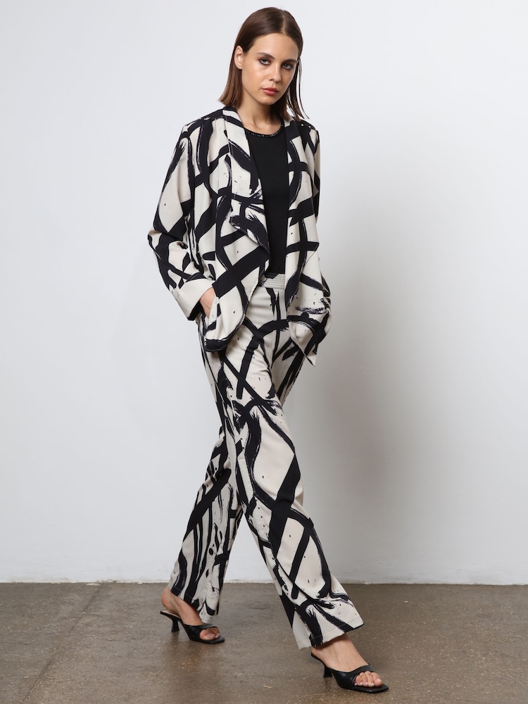 Religion Cream Wide Leg Trousers in Abstract Print With Stud Trim - Image 6 of 6
