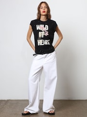 Religion Black Customized Style Slogan 100% Cotton T-Shirt with Distressing and Sequins - Image 2 of 6