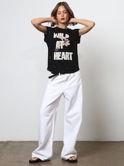 Religion Black Customized Style Slogan 100% Cotton T-Shirt with Distressing and Sequins - Image 3 of 6