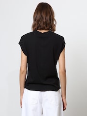 Religion Black Customized Style Slogan 100% Cotton T-Shirt with Distressing and Sequins - Image 4 of 6