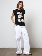 Religion Black Customized Style Slogan 100% Cotton T-Shirt with Distressing and Sequins - Image 6 of 6