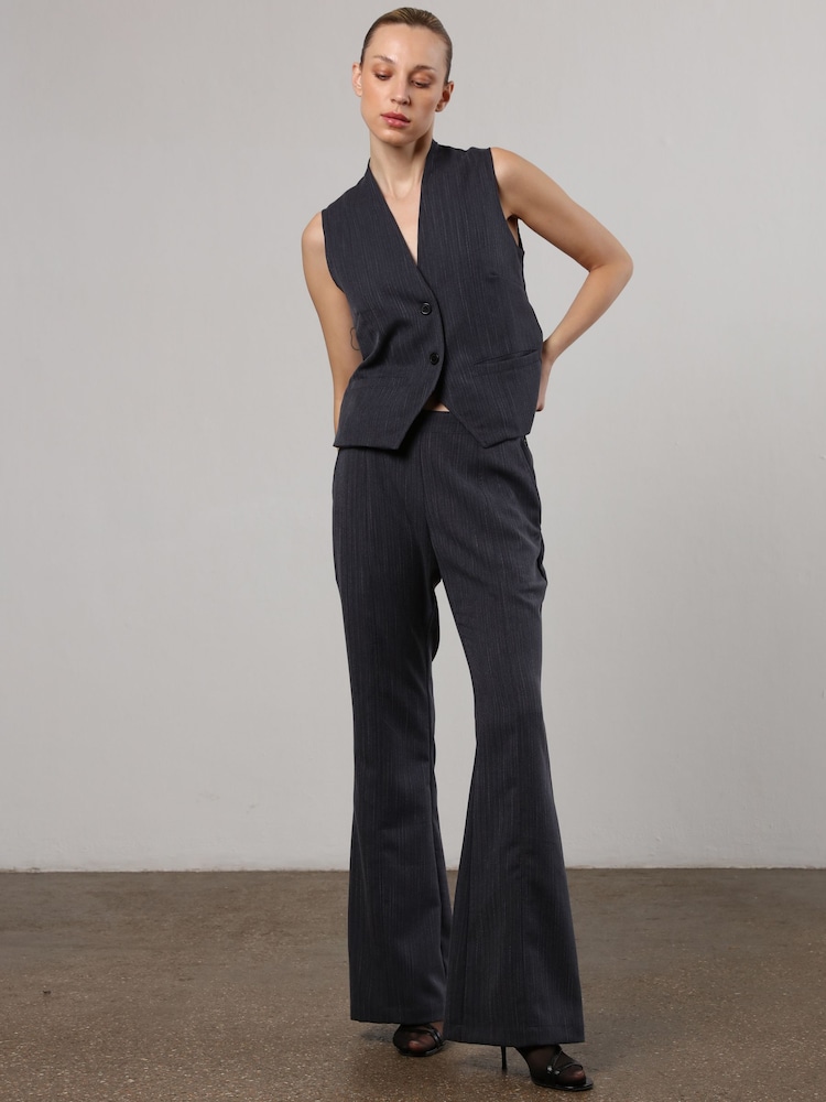 Religion Grey Pinstriped Eide Leg Sharp Trousers - Image 2 of 7