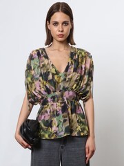 Religion Natural V-neck Radiant Top With Rushed Sleeve Detail - Image 1 of 8