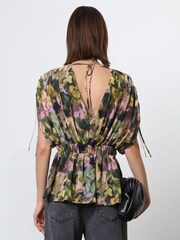 Religion Natural V-neck Radiant Top With Rushed Sleeve Detail - Image 2 of 8