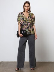 Religion Natural V-neck Radiant Top With Rushed Sleeve Detail - Image 3 of 8