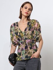 Religion Natural V-neck Radiant Top With Rushed Sleeve Detail - Image 5 of 8