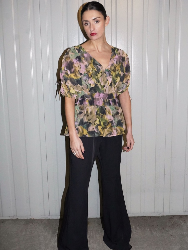 Religion Natural V-neck Radiant Top With Rushed Sleeve Detail - Image 8 of 8