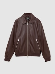 Reiss Bordeaux Carletton Leather Zip-Through Collared Bomber Jacket - Image 2 of 9