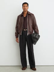 Reiss Bordeaux Carletton Leather Zip-Through Collared Bomber Jacket - Image 3 of 9