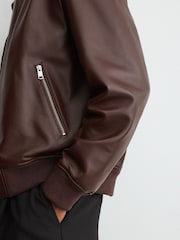 Reiss Bordeaux Carletton Leather Zip-Through Collared Bomber Jacket - Image 4 of 9