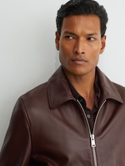 Reiss Bordeaux Carletton Leather Zip-Through Collared Bomber Jacket - Image 7 of 9