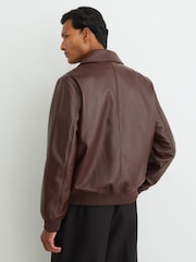 Reiss Bordeaux Carletton Leather Zip-Through Collared Bomber Jacket - Image 8 of 9