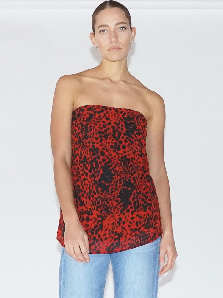 Religion Red Georgette Prints Longline Bandeau Top - Image 1 of 6