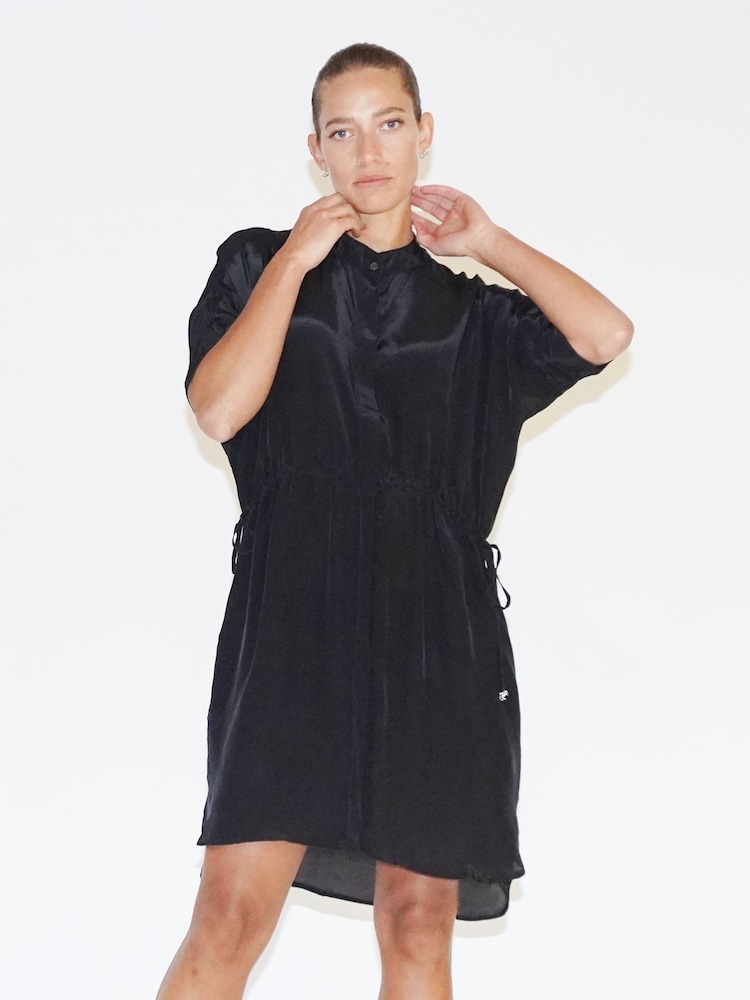 Religion Black Loose Fitting Tunic Shirt Dress With Tie Waist - Image 6 of 6