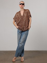 Religion Gold Metallic Oversized Tunic Blouse in Sequin - Image 1 of 6